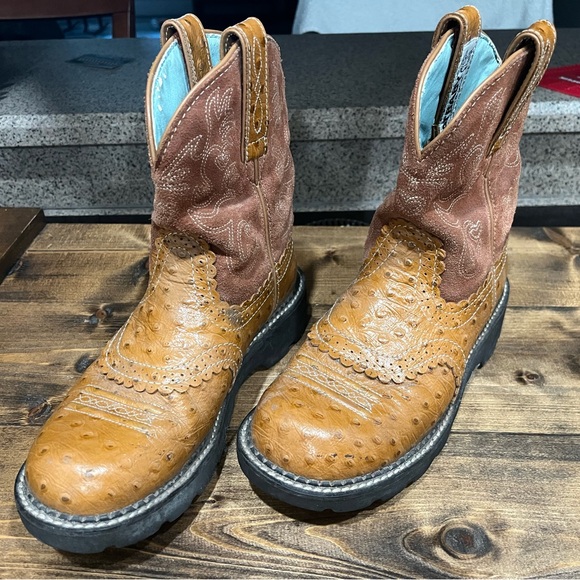 Ariat Fat Baby Tan Leather Cowboy Boots - Picture 1 of 6